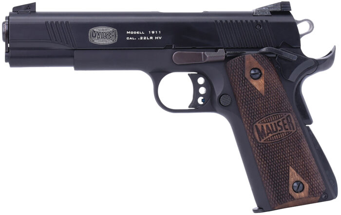 Mauser Rimfire 4110602 1911  22 LR 10+1 5" Black Steel Barrel, Black Serrated Slide, Black Aluminum Frame w/Beavertail, Walnut Grip, Ambidextrous