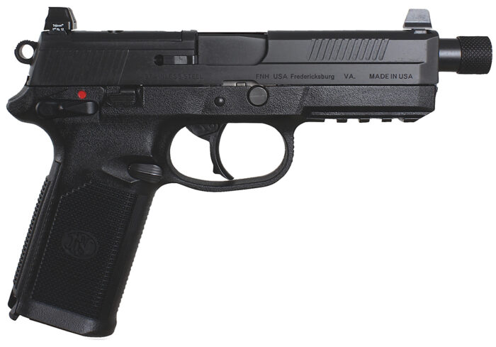 FN 66966 FNX Tactical 45 ACP 15+1 5.30" Steel Threaded Barrel Black Optic Ready/Serrated Slide Matte Black Polymer Frame w/Picatinny Rail Black Textured w/Interchangeable Backstrap Grips Right Hand