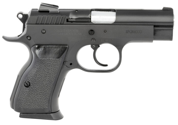 Tanfoglio TFCOMBATC9 Combat  Compact Frame 9mm Luger 13+1, 3.62" Stainless Steel Barrel, Black Serrated Steel Slide & Frame w/Beavertail, Black Polymer Grip