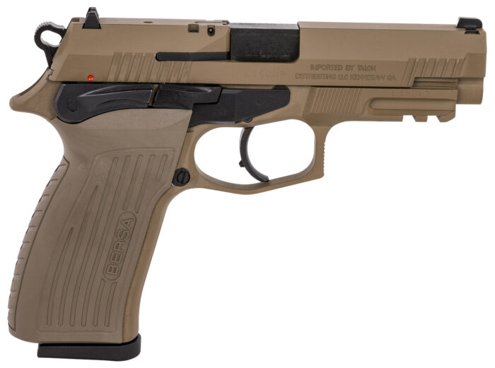 Bersa TPR9FDE TPR  Sports South Exclusive Full Size Frame 9mm Luger 17+1, 4.30" Black Steel Barrel, Flat Dark Earth Serrated Steel Slide  & Aluminum Frame w/Picatinny Rail, Ambidextrous