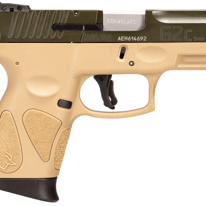 Taurus 1G2C93B12T G2C  Compact 9mm Luger 12+1 3.26" Moss Green Cerakote Serrated Slide, Coyote Tan w/Black Controls Polymer Frame w/Picatinny Rail