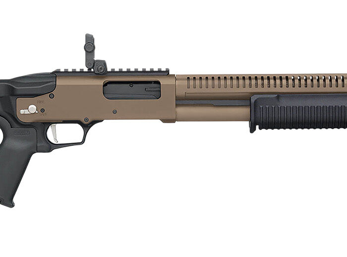 Mossberg 50758 590R  12 Gauge Pump 3" 6+1 18.50" Flat Dark Earth Cerakote Heat Shield Barrel, Flat Dark Earth Cerakote Steel Receiver, Black AR Mil-Spec Adjustable Synthetic Stock, Black Magpul Grip