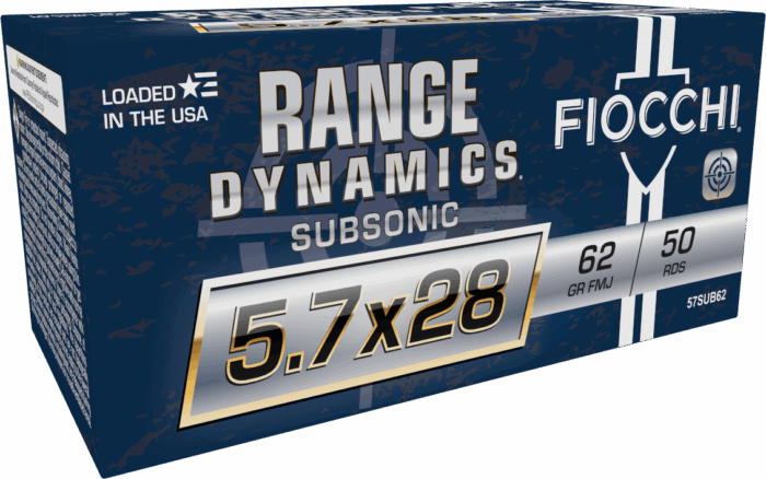 FIOCCHI 5.7X28 RANGE DYNAMICS SUBSONIC 62G 50RD BX 500RD CS