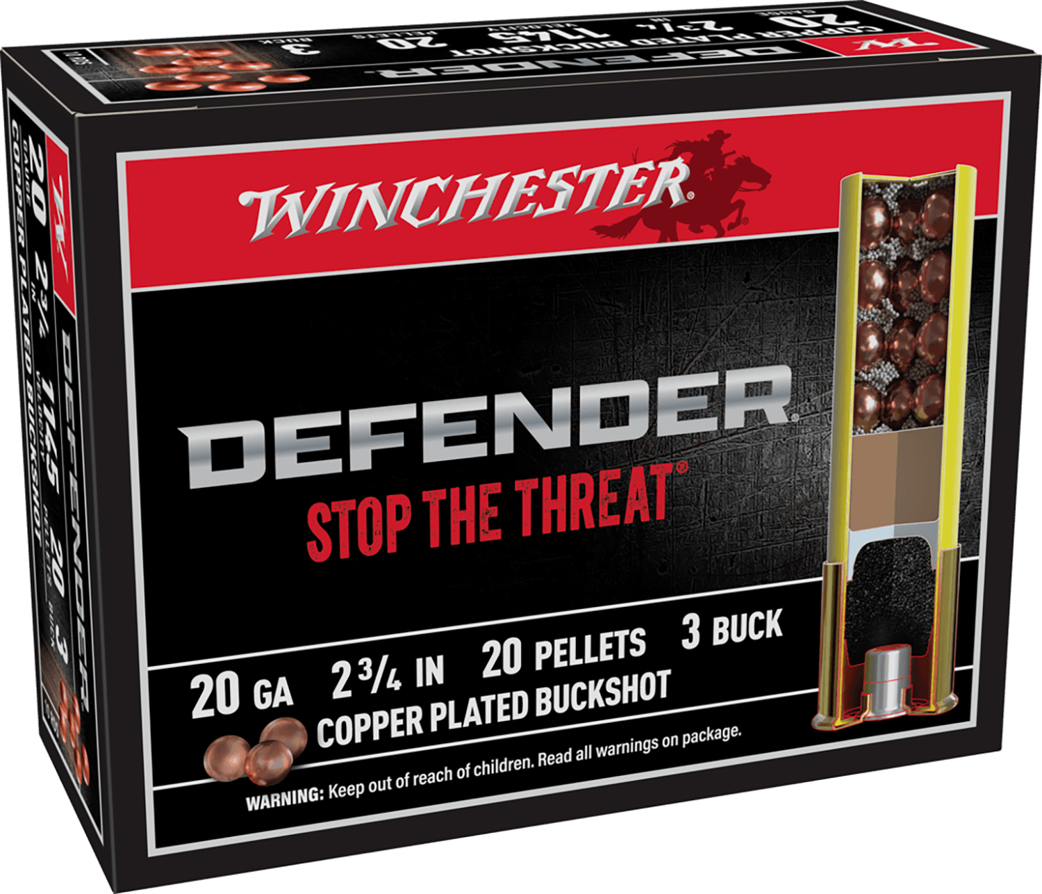 Winchester Ammo SB203PD Defender 20Gauge 2.75" 20Pellets Copper Plated 3Buck Shot 10 Per Box/10 Case 3 Winchester Ammo SB203PD Defender  20Gauge 2.75" 20Pellets Copper Plated 3Buck Shot 10 Per Box/10 Case