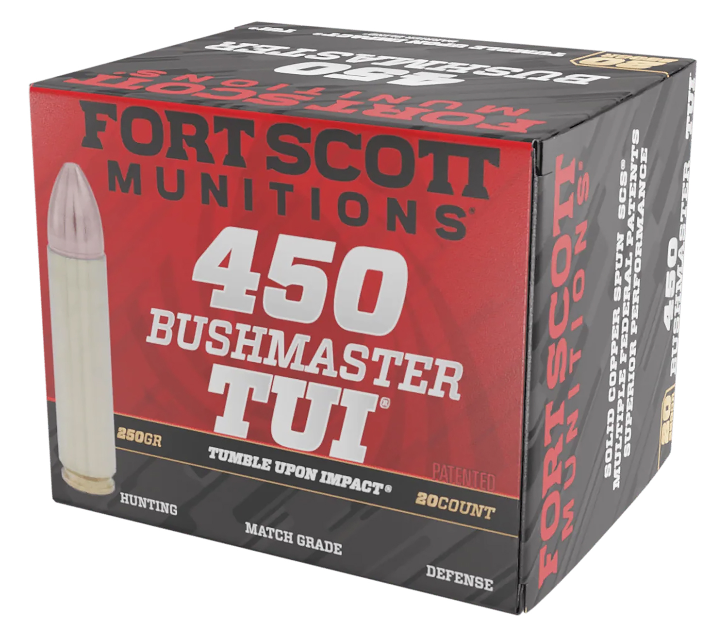 Fort Scott Munitions 450BM250SCV Tumble Upon Impact (TUI) Rifle 450Bushmaster 250gr Solid Copper Spun 20 Per Box/10 Case 3 Fort Scott Munitions 450BM250SCV Tumble Upon Impact (TUI) Rifle 450Bushmaster 250gr Solid Copper Spun 20 Per Box/10 Case