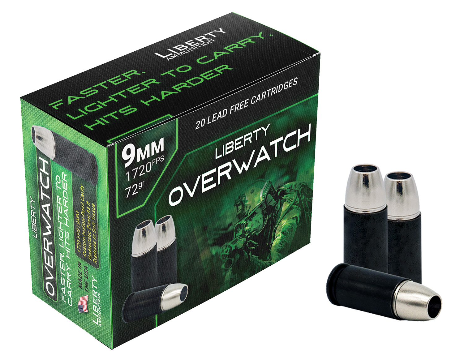 Liberty Ammunition LAOW9MM721700 OverWatch 9mmLuger 72gr Open Cavity Design 20 Per Box/50 Case 3 Liberty Ammunition LAOW9MM721700 OverWatch  9mmLuger 72gr Open Cavity Design 20 Per Box/50 Case