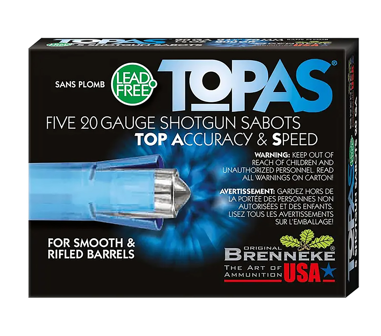 Brenneke SL202TOPN TOPAS 20Gauge 2.75" 1/2oz Sabot Slug Shot 5 Per Box/50 Case 3 Brenneke SL202TOPN TOPAS 20Gauge 2.75" 1/2oz Sabot Slug Shot 5 Per Box/50 Case