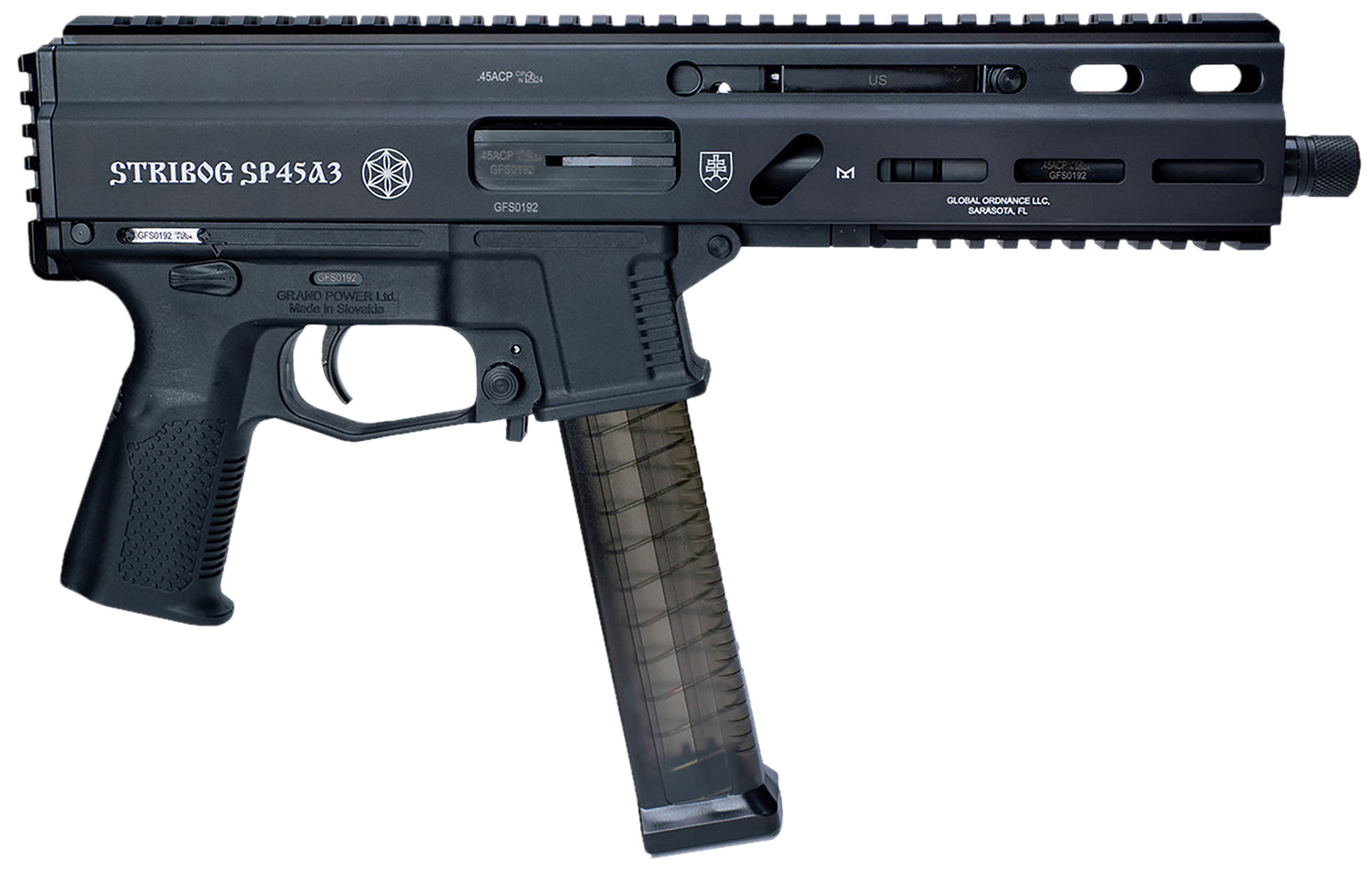 Grand Power 197892003506 SP45A3 Stribog 45 ACP 20+1 8" Black Threaded Barrel, Black Hardcoat Anodize Aluminum/Polymer Receiver w/Picatinny Rail, QD Sling Sockets, Black Polymer Grip, Ambidextrous 3 Grand Power 197892003506 SP45A3 Stribog 45 ACP 20+1 8" Black Threaded Barrel, Black Hardcoat Anodize Aluminum/Polymer Receiver w/Picatinny Rail, QD Sling Sockets, Black Polymer Grip, Ambidextrous