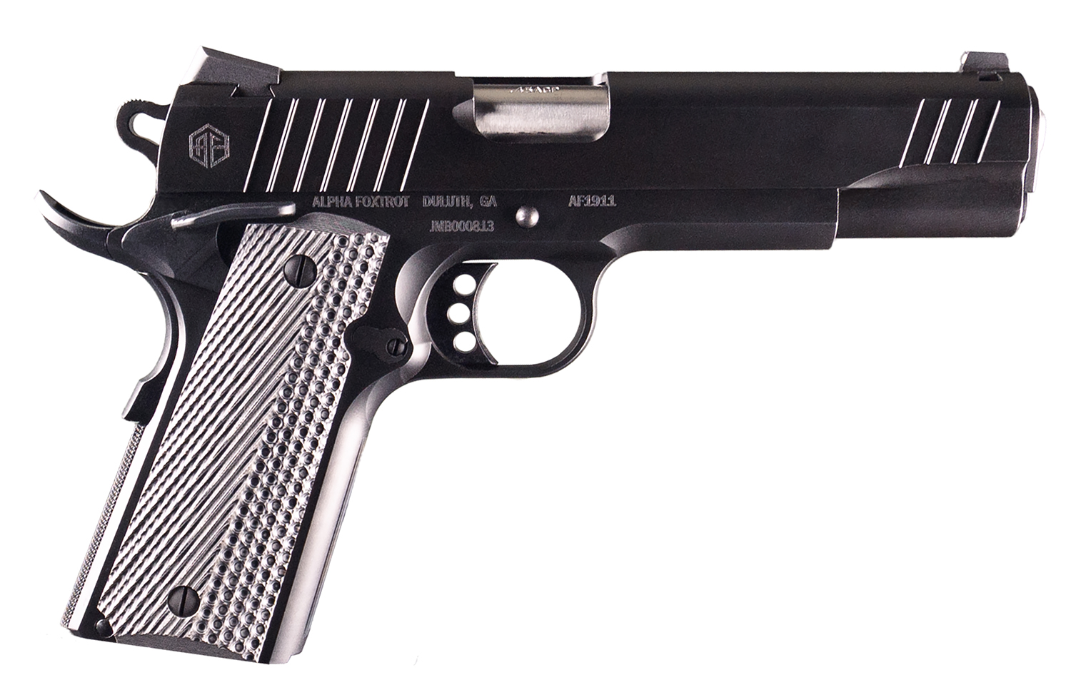 Alpha Foxtrot AA01X1CND-XQBK10-GGC AF1911 Enhanced 9mm Luger 10+1 4.25" Black QPQ Stainless Steel Serrated Slide, Black QPQ Stainless Steel Frame w/Beavertail, Checkered Polymer Grip 3 Alpha Foxtrot AA01X1CND-XQBK10-GGC AF1911 Enhanced 9mm Luger 10+1 4.25" Black QPQ Stainless Steel Serrated Slide, Black QPQ Stainless Steel Frame w/Beavertail, Checkered Polymer Grip