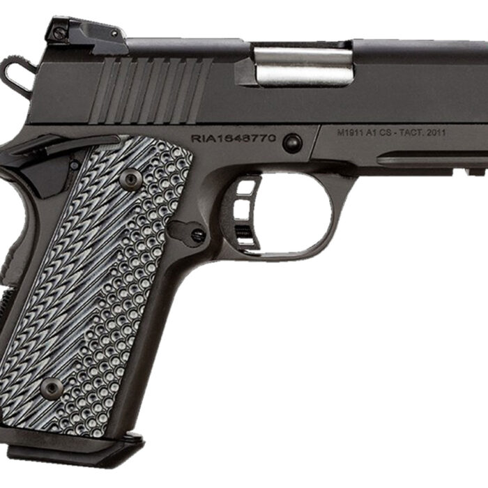 Rock Island 51470 Tac Ultra CS 45 ACP Caliber with 3.62" Barrel, 7+1 Capacity, Overall Black Parkerized Finish Steel, Picatinny Rail/Beavertail Frame, Serrated Slide & Black/Gray G10 Grip