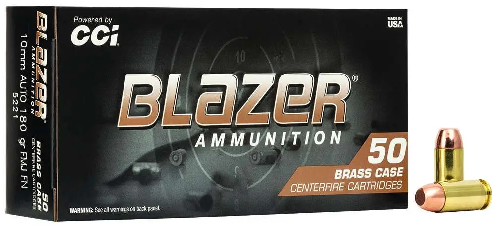 CCI 10MM AUTO 180GR FMJ FN BLAZER BRASS 50 RD/BX 20 BX/CS 3 CCI 10MM AUTO 180GR FMJ FN BLAZER BRASS 50 RD/BX 20 BX/CS