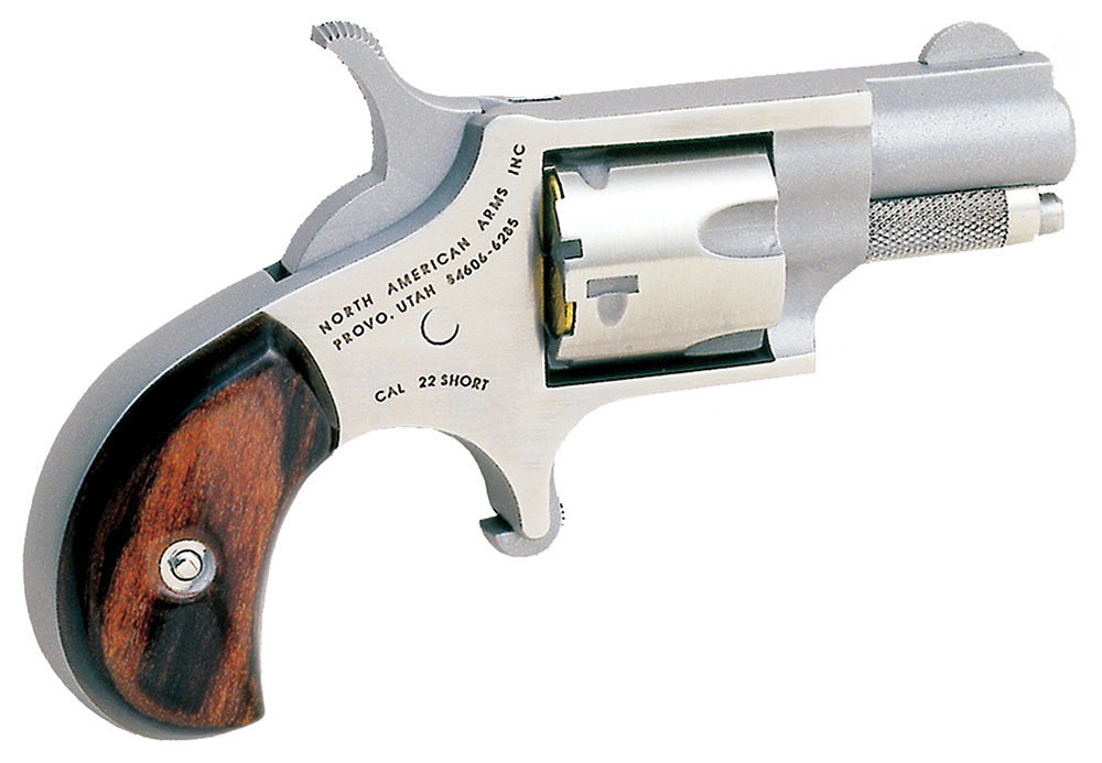 North American Arms 22S Mini-Revolver 22 Short 5rd 1.13" Barrel, Overall Stainless Steel Finish, Rosewood Birdshead Grip 3 North American Arms 22S Mini-Revolver  22 Short 5rd 1.13" Barrel, Overall Stainless Steel Finish, Rosewood Birdshead Grip