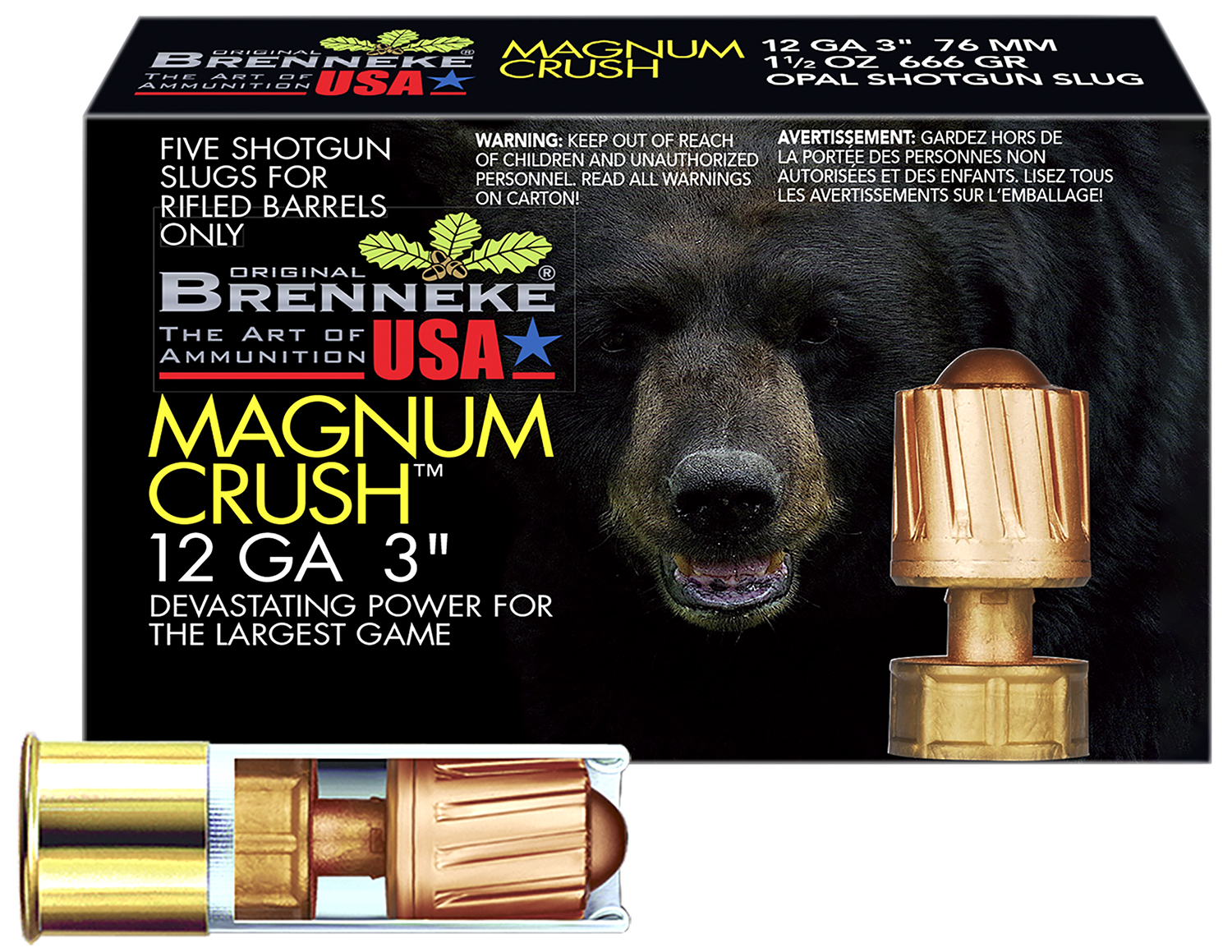 Brenneke SL123CMR Magnum Crush 12Gauge 3" 1 1/2oz Slug Shot 5 Per Box/50 Case 3 Brenneke SL123CMR Magnum Crush 12Gauge 3" 1 1/2oz Slug Shot 5 Per Box/50 Case