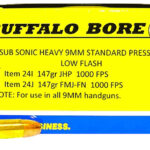 Buffalo Bore Ammunition 24I20 Subsonic Strictly Business 9mmLuger Subsonic 147gr Jacketed Hollow Point 20 Per Box/12 Case 1 86241