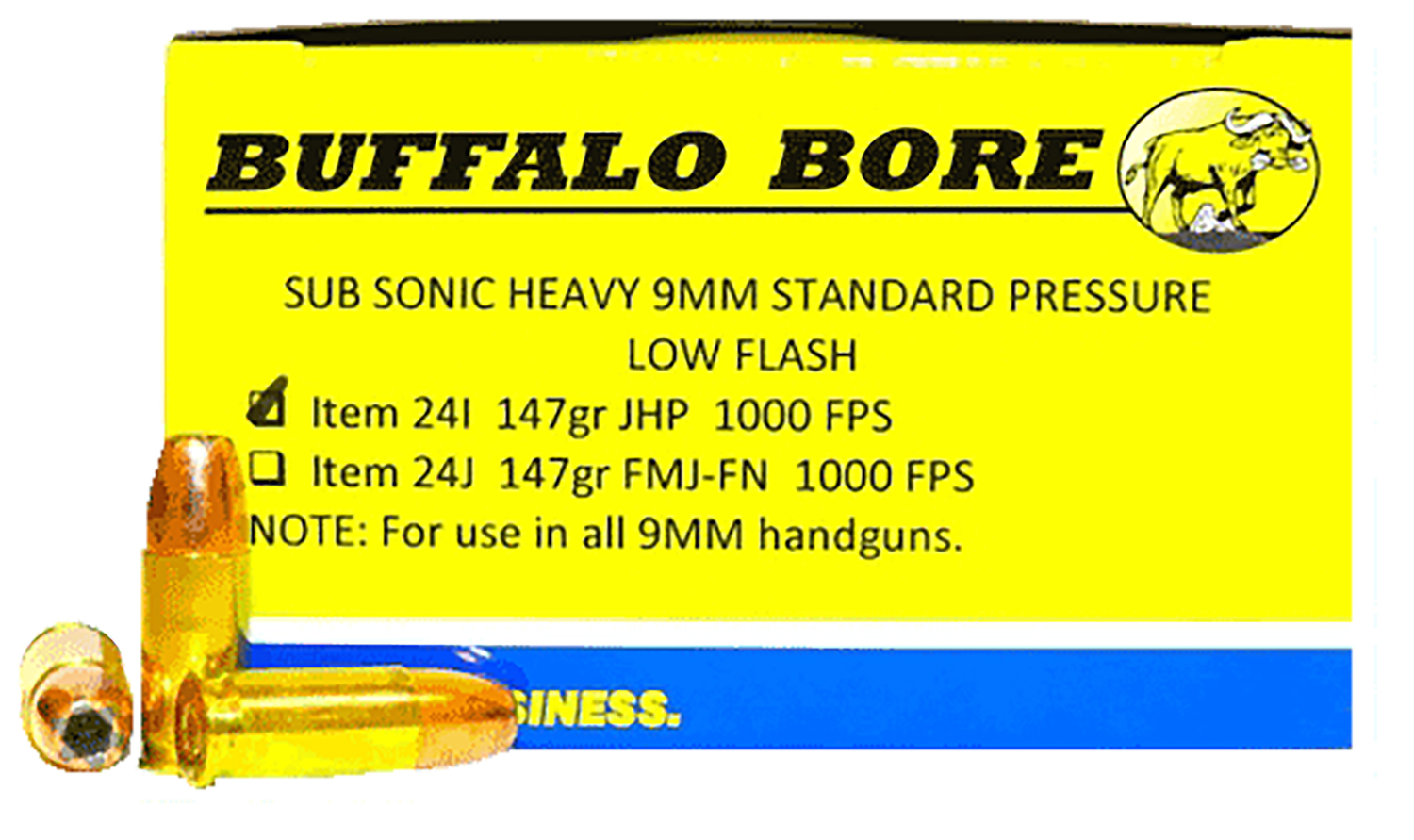 Buffalo Bore Ammunition 24I20 Subsonic Strictly Business 9mmLuger Subsonic 147gr Jacketed Hollow Point 20 Per Box/12 Case 3 Buffalo Bore Ammunition 24I20 Subsonic Strictly Business 9mmLuger Subsonic 147gr Jacketed Hollow Point 20 Per Box/12 Case