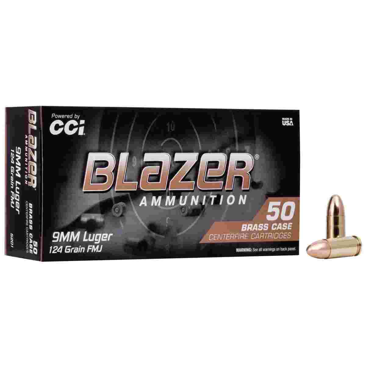 CCI Blazer Brass Handgun Ammunition 9mm Luger 124 gr. FMJ 1090 fps 50/ct 3 CCI Blazer Brass Handgun Ammunition 9mm Luger 124 gr. FMJ 1090 fps 50/ct