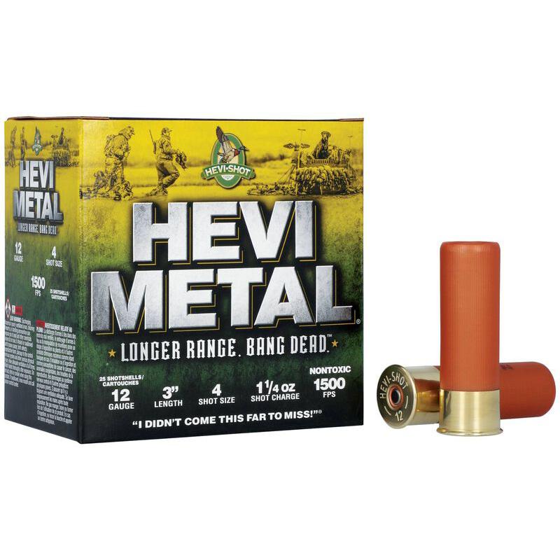 HEVI-Shot HEVI-Metal Longer Range Shotshell 12ga 3" 1-1/4 oz 1500 fps #4 25/ct 3 HEVI-Shot HEVI-Metal Longer Range Shotshell 12ga 3" 1-1/4 oz 1500 fps #4 25/ct