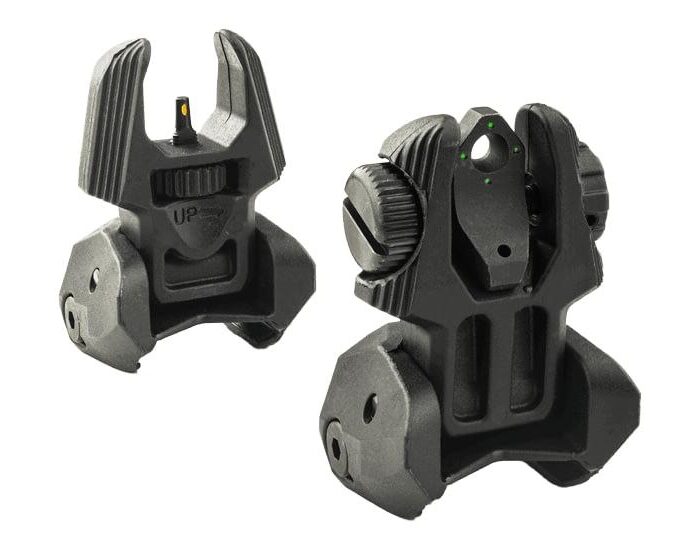 Meprolight Mepro FRBS - Self Illuminated Flip Polymer Black Back-up Rifle Sights 4 Dot Rear/Green Hyper Bright Front