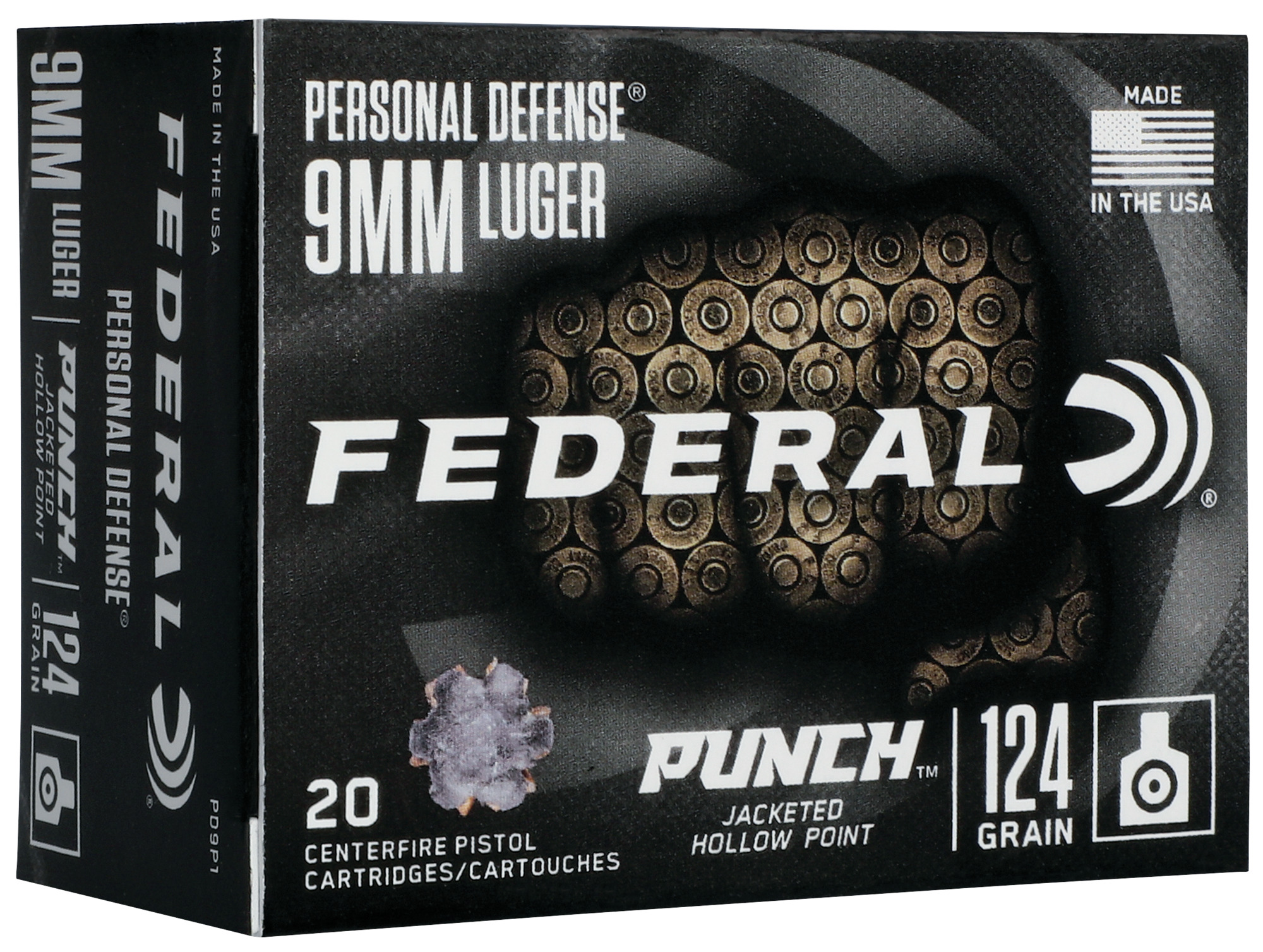 FEDERAL 9MM LUGER 124GR PUNCH JHP 20 RD/BX 10 BX/CS 3 FEDERAL 9MM LUGER 124GR PUNCH JHP 20 RD/BX 10 BX/CS