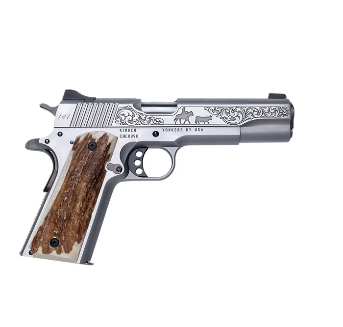 KIMBER CUSTOM CATTLEMAN 1911 45ACP PISTOL STAINLESS ENGRAVED, STAG GRIPS 1 OF 200 MADE