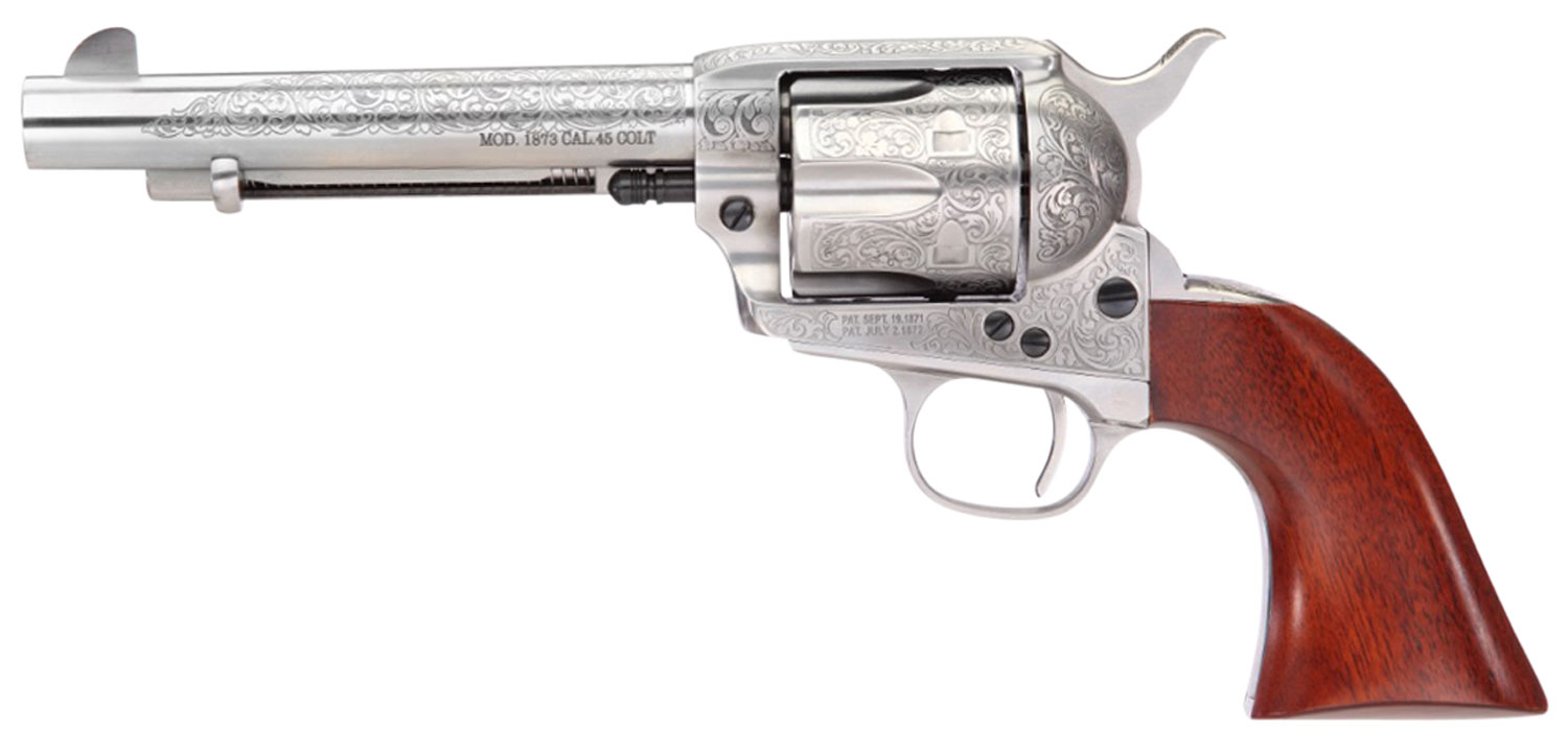 Taylors & Company 550929 1873 Cattleman 357 Mag Caliber with 5.50" Barrel, 6rd Capacity Cylinder, Overall White Floral Engraved Finish Steel & Walnut Grip 3 Taylors & Company 550929 1873 Cattleman 357 Mag Caliber with 5.50" Barrel, 6rd Capacity Cylinder, Overall White Floral Engraved Finish Steel & Walnut Grip