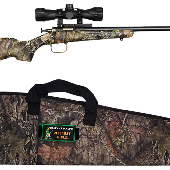 Crickett KSA2163BSC Youth Package 22 LR 1rd 16.12" Blued Barrel/Receiver, Mossy Oak Break-Up Synthetic Stock, Rebounding Firing Pin Safety Includes 4x32mm Scope, Scope Mount & Soft Case