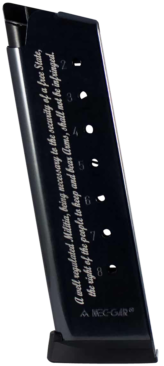 Mec-Gar MGCG45082A Standard 8rd 45 ACP Fits 1911 Government Blued w.2nd Amendment Engraving Carbon Steel 3 Mec-Gar MGCG45082A Standard 8rd 45 ACP Fits 1911 Government Blued w.2nd Amendment Engraving Carbon Steel