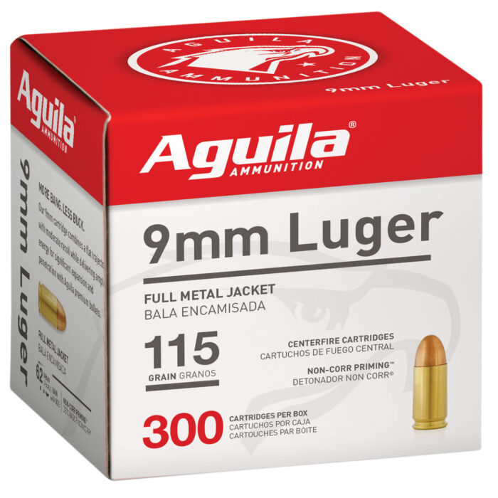 Aguila 1E097700   9mm Luger 115gr Full Metal Jacket 300 Per Box/4 Case