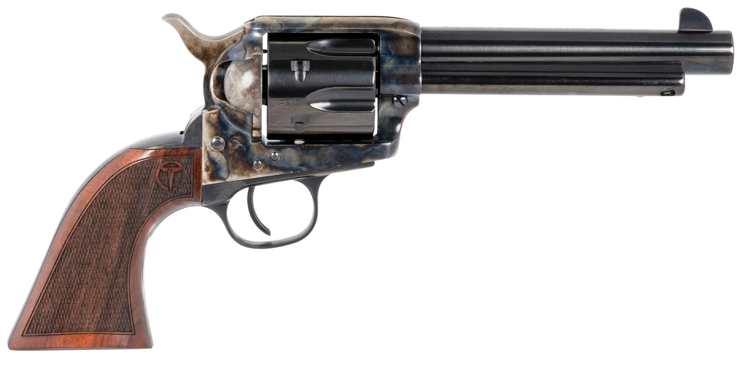 Taylors & Company 550813 Smoke Wagon 45 Colt (LC) Caliber with 5.50" Blued Finish Barrel, 6rd Capacity Blued Finish Cylinder, Color Case Hardened Finish Steel Frame & Checkered Walnut Grip 3 Taylors & Company 550813 Smoke Wagon 45 Colt (LC) Caliber with 5.50" Blued Finish Barrel, 6rd Capacity Blued Finish Cylinder, Color Case Hardened Finish Steel Frame & Checkered Walnut Grip