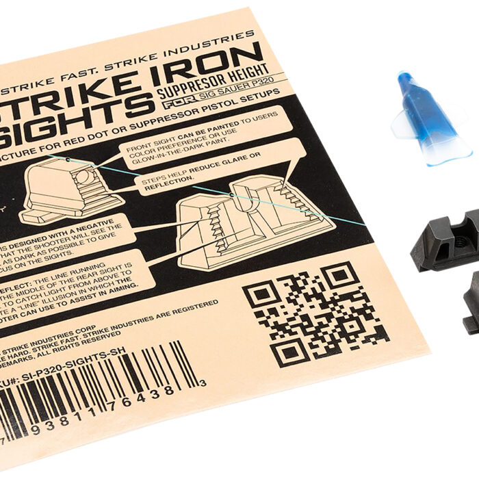 Strike Industries P320SIGHTSSH Strike Iron Sights  Black/Blank Front Sight Black/Blank Rear Sight Sig Sauer P320 with Rear Dovetail Suppressor Height