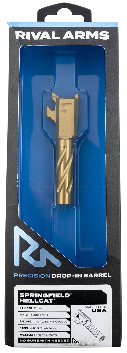 Rival Arms RARA20H101E Precision V1 Match Grade Spiral Fluted Threaded Gold PVD Stainless Steel, Fits Springfield Hellcat 3 Rival Arms RARA20H101E Precision V1 Match Grade Spiral Fluted Threaded Gold PVD Stainless Steel, Fits Springfield Hellcat
