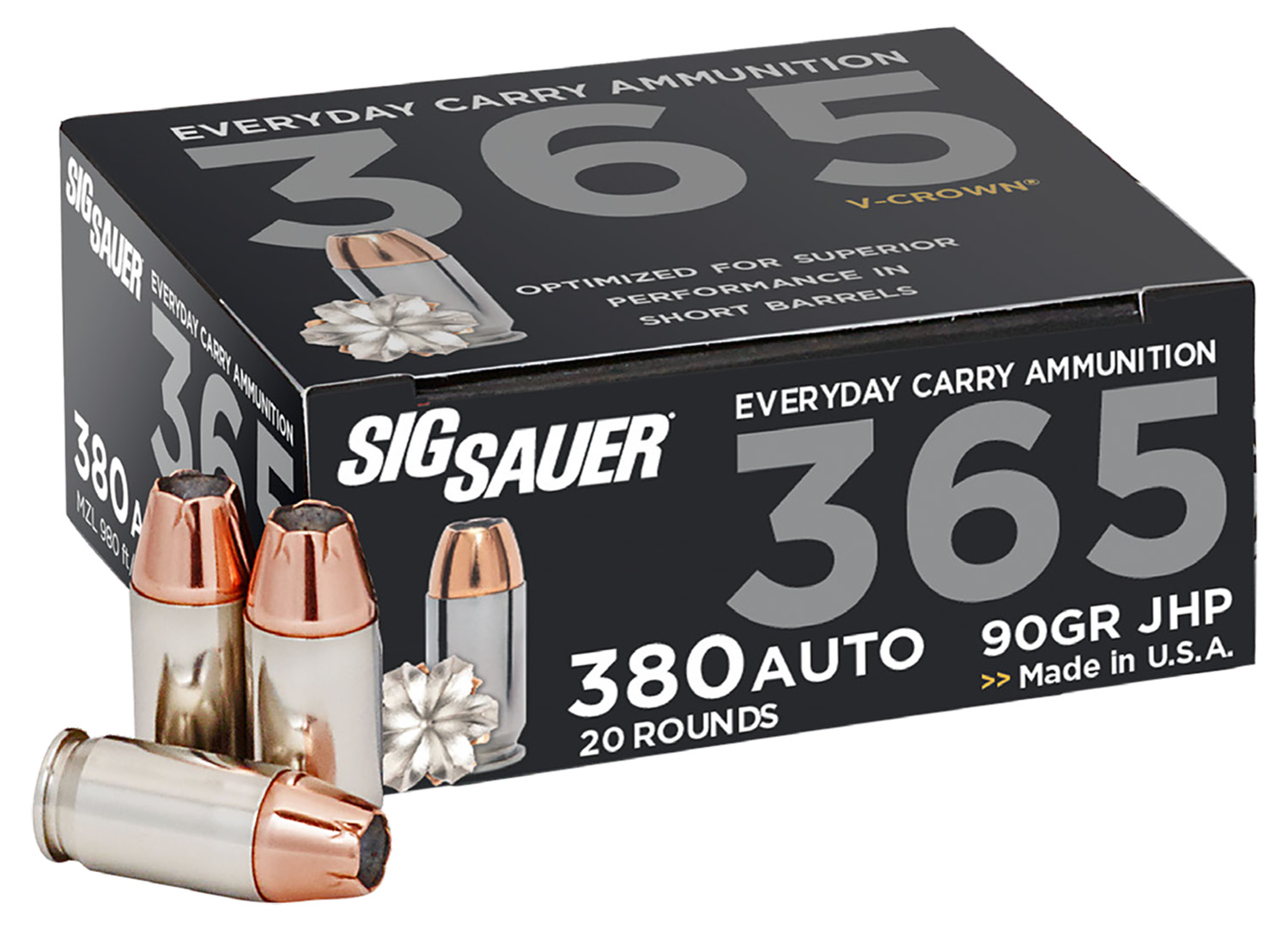 Sig Sauer E380A136520 Elite Performance 365 380ACP 90gr V-Crown Jacketed Hollow Point 20 Per Box/10 Case 3 Sig Sauer E380A136520 Elite Performance 365 380ACP 90gr V-Crown Jacketed Hollow Point 20 Per Box/10 Case