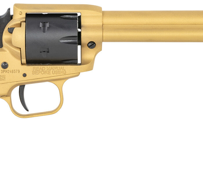 Heritage Mfg RR22S6 Rough Rider  22 LR 6 6.50", Gold Cerakote Barrel, Black Satin Cylinder, Gold Cerakote Steel Frame, Black Polymer Grips Features Black Accents