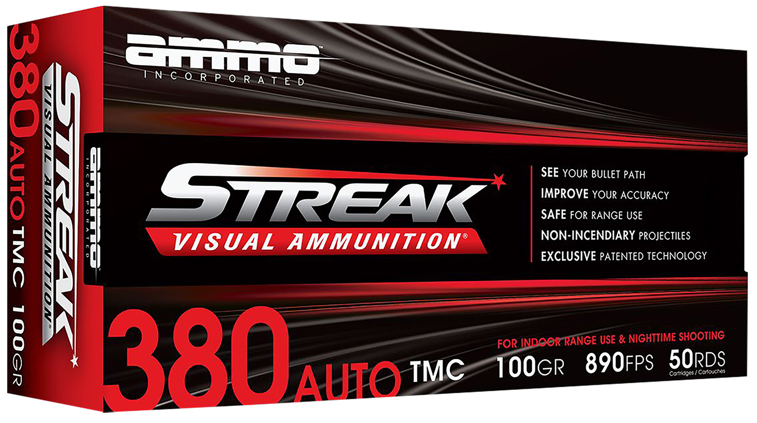 Ammo Inc 380100TMCSTRKRED50 Streak Visual (RED) 380ACP 100gr Total Metal Case 50 Per Box/20 Case 3 Ammo Inc 380100TMCSTRKRED50 Streak Visual (RED) 380ACP 100gr Total Metal Case 50 Per Box/20 Case