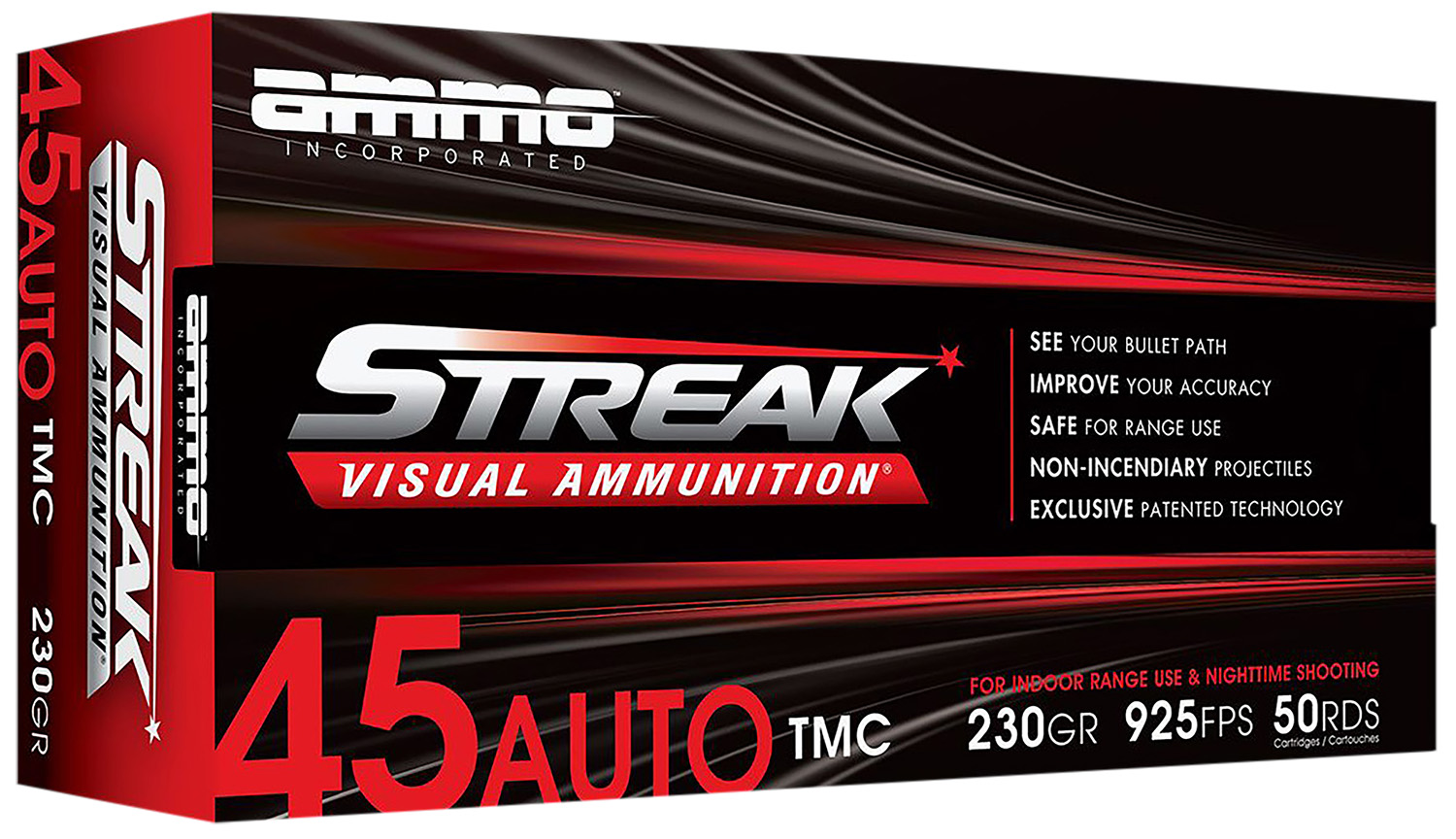 Ammo Inc 45230TMCSTRKRED50 Streak Visual (RED) 45ACP 230gr Total Metal Case 50 Per Box/20 Case 3 Ammo Inc 45230TMCSTRKRED50 Streak Visual (RED) 45ACP 230gr Total Metal Case 50 Per Box/20 Case