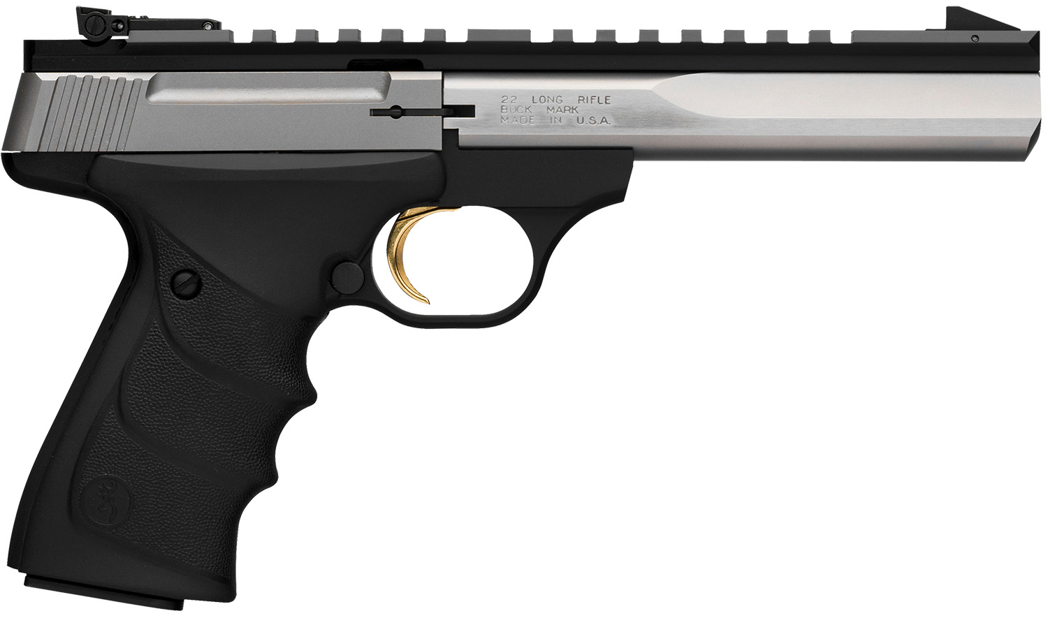 Browning 051507490 Buck Mark Contour 22 LR 10+1, 5.50" Polished Flats Contoured Barrel, Matte Stainless Serrated w/Picatinny Rail Slide, Matte Black Anodized Frame, Black URX Grip, Ambidextrous 3 Browning 051507490 Buck Mark Contour 22 LR 10+1, 5.50" Polished Flats Contoured Barrel, Matte Stainless Serrated w/Picatinny Rail Slide, Matte Black Anodized Frame, Black URX Grip, Ambidextrous
