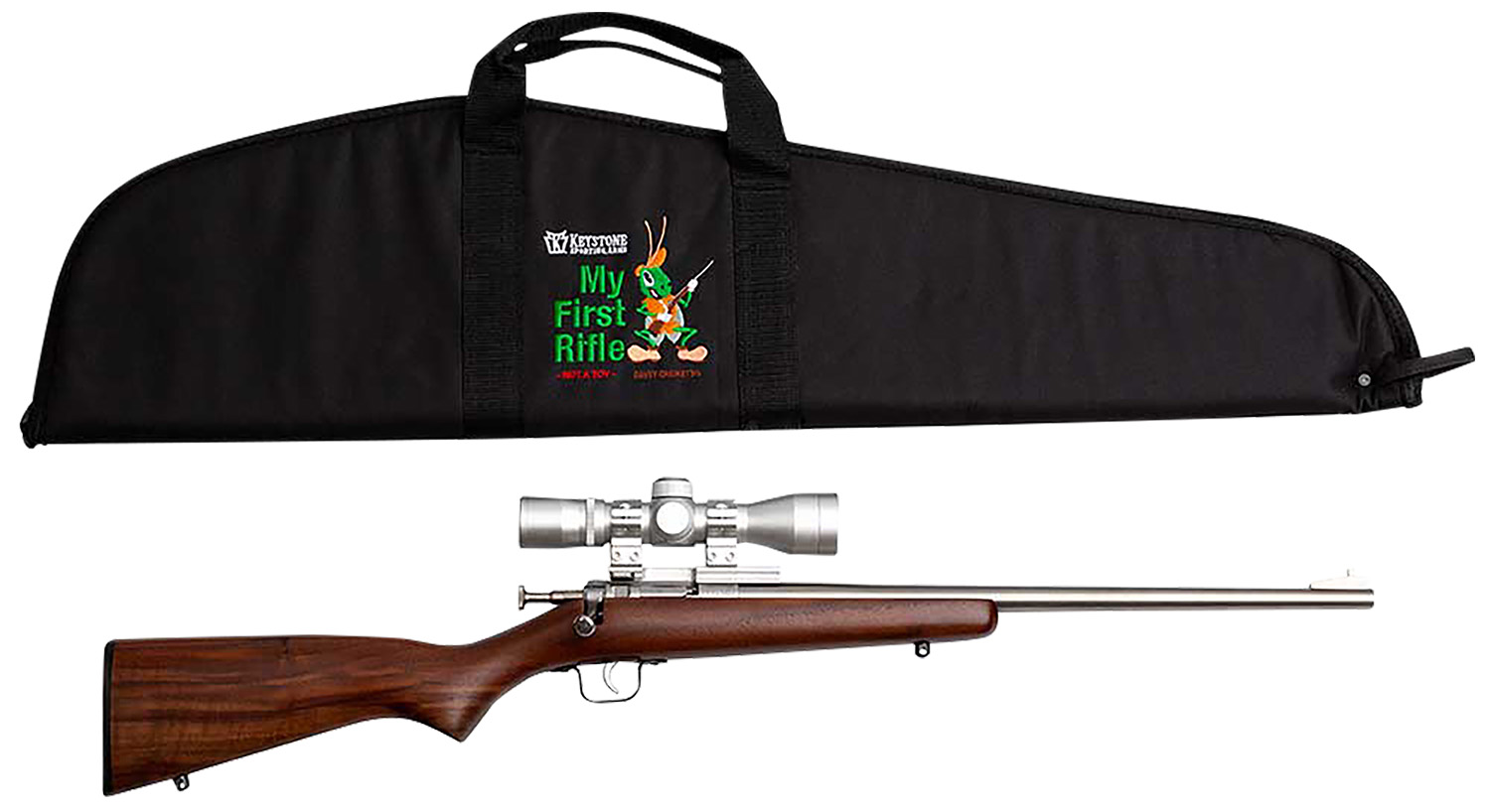 Crickett KSA2238BSC My First Rifle Package 22 S/L/LR Single Shot 16.10" Stainless Steel Barrel & Receiver, American Walnut Fixed Stock, 4x32 Scope 3 Crickett KSA2238BSC My First Rifle Package 22 S/L/LR Single Shot 16.10" Stainless Steel Barrel & Receiver, American Walnut Fixed Stock, 4x32 Scope