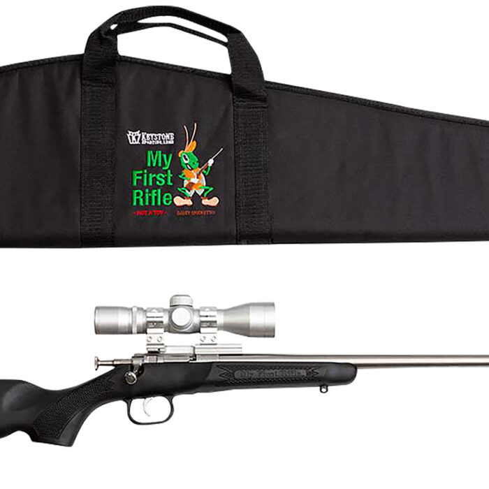 Crickett KSA2245BSC My First Rifle Package 22 S/L/LR Single Shot 16.10" Stainless Steel Barrel & Receiver, Black Synthetic Fixed Stock, 4x32 Scope