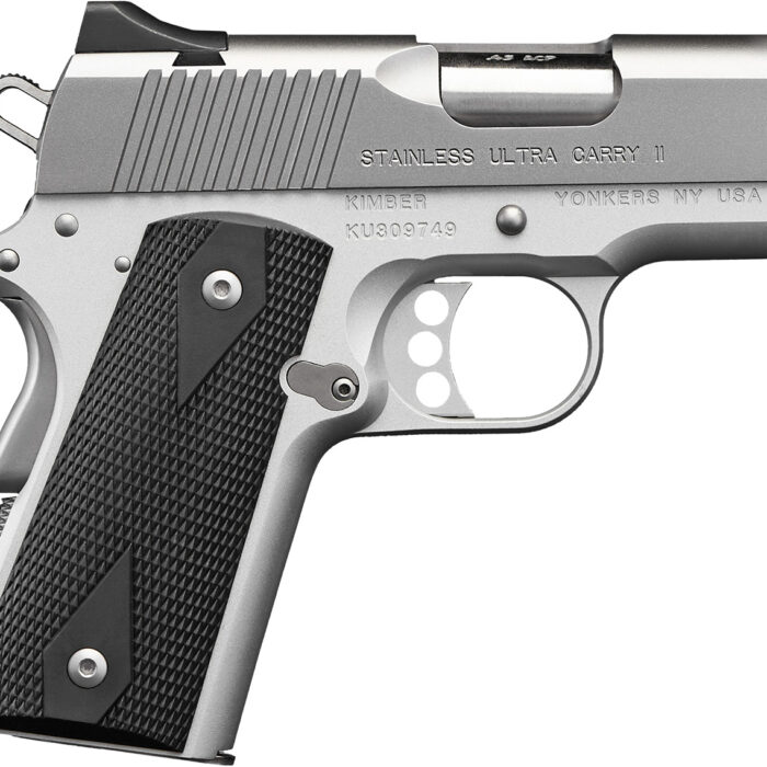 Kimber Mfg.,inc 3200062CA Stainless Ultra Carry II (CA) 45 ACP 7+1 3" Satin Silver Steel Slide Black Synthetic Double Diamond Checkering Grip