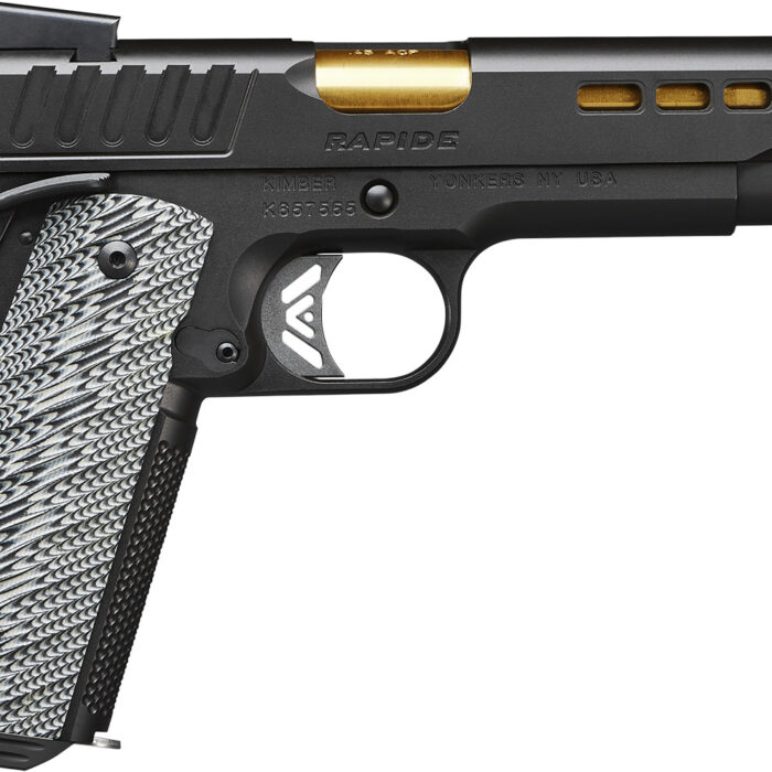 Kimber Mfg.,inc 3000383 Rapide  45 ACP 8+1 5" Gold TiN Steel Barrel, KimPro II Black Lightening Cut/Serrated Stainless Steel Slide, Kimpro II Black Steel Frame w/Beavertail, WavZ G10 Grip
