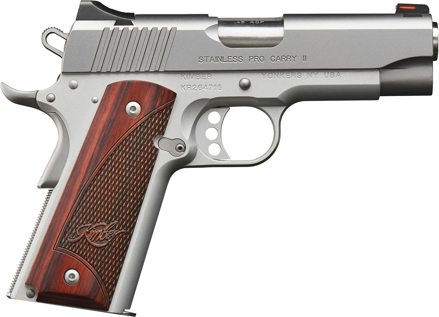 Kimber Mfg, Inc 3200323 Carry II Pro 9mm Luger 9+1 4" Stainless Match Grade Barrel, Satin Silver Serrated Stainless Steel Slide, Satin Silver Aluminum Frame w/Beavertail, Rosewood Grip 3 Kimber Mfg, Inc 3200323 Carry II Pro 9mm Luger 9+1 4" Stainless Match Grade Barrel, Satin Silver Serrated Stainless Steel Slide, Satin Silver Aluminum Frame w/Beavertail, Rosewood Grip