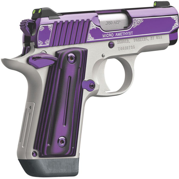 Kimber Mfg.,inc 3300160 Micro Amethyst NS 380 ACP 7+1 2.75" Amethyst purple PVD Stainless Steel Slide Satin Silver G10 Grip
