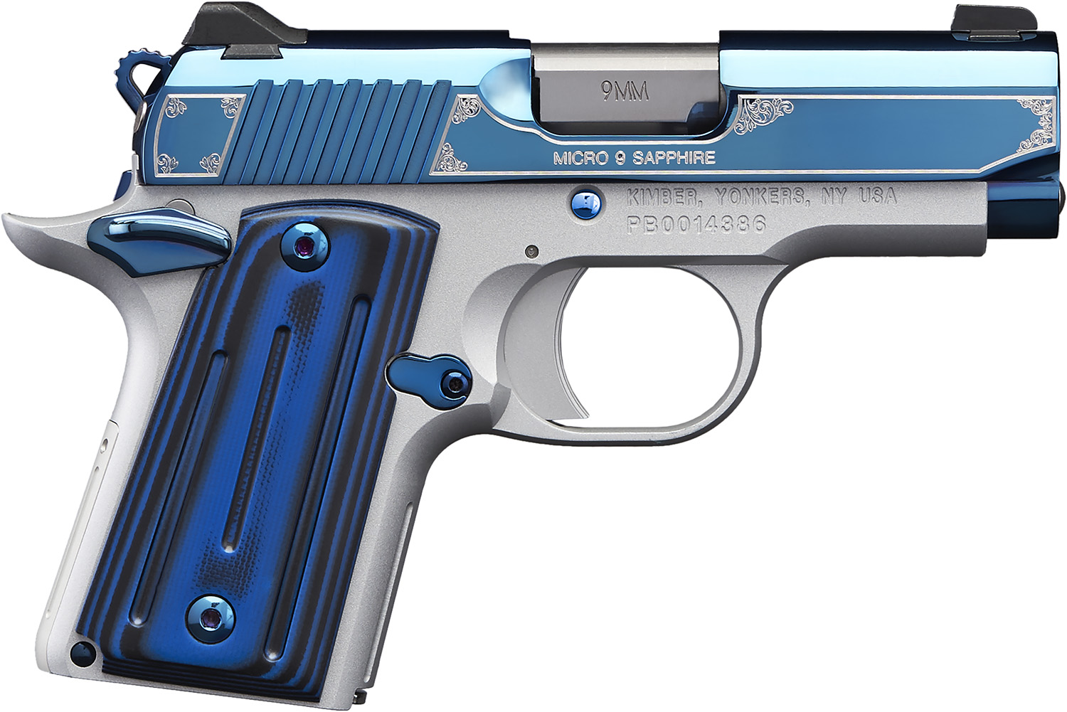 Kimber Mfg.,inc 3300111 Micro 9 Sapphire 9mm 6+1 3.15" Polished Bright Blue PVD Coating Stainless Steel Slide G-10 Grip 3 Kimber Mfg.,inc 3300111 Micro 9 Sapphire 9mm 6+1 3.15" Polished Bright Blue PVD Coating Stainless Steel Slide G-10 Grip