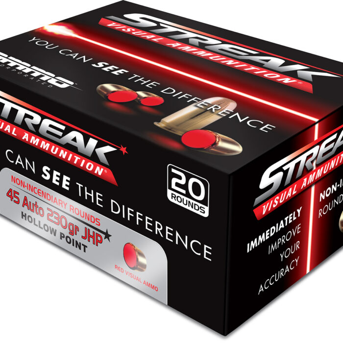 Ammo Inc 45230JHPSTRKRED Streak Visual (RED)  45ACP 230gr Jacketed Hollow Point 20 Per Box/10 Case