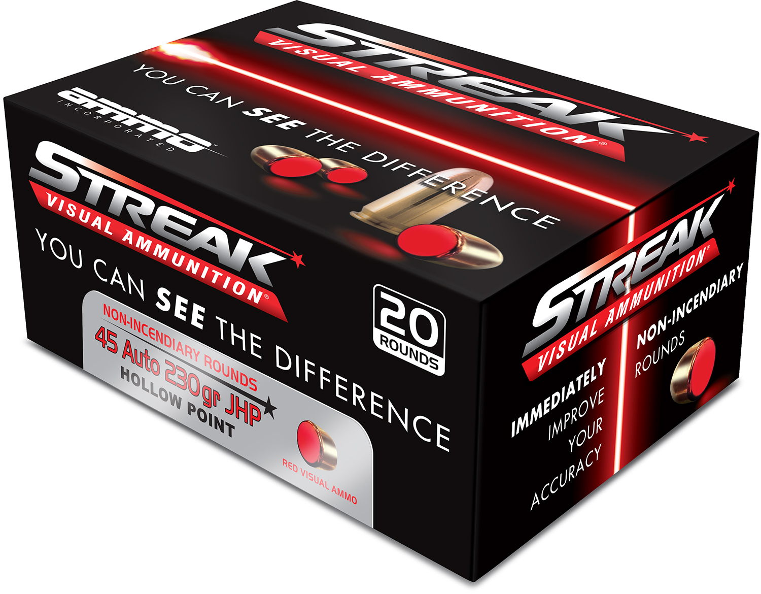 Ammo Inc 45230JHPSTRKRED Streak Visual (RED) 45ACP 230gr Jacketed Hollow Point 20 Per Box/10 Case 3 Ammo Inc 45230JHPSTRKRED Streak Visual (RED) 45ACP 230gr Jacketed Hollow Point 20 Per Box/10 Case