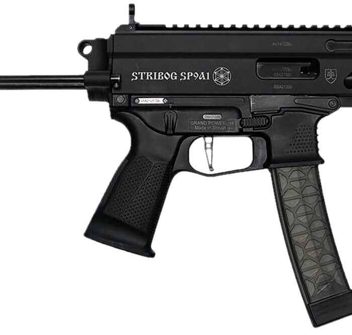 Grand Power 850003223131 SP9A1 Stribog 9mm Luger 30+1 8" Black Threaded Barrel, M-LOK Handguard, Black Aluminum Picatinny Rail Receiver, Black PDW Tailhook Brace, Black Polymer Grip, Thread Protector