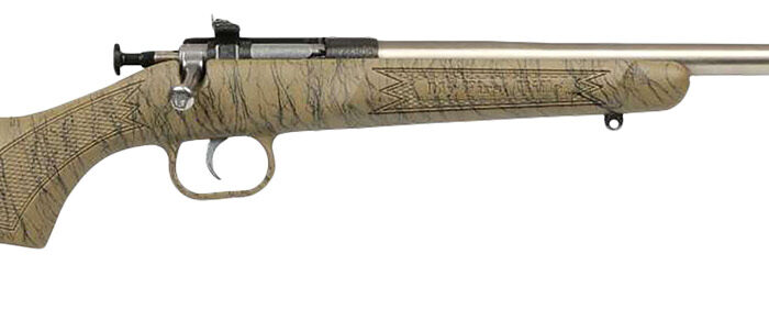 Crickett KSA2443 Gen2  Youth 22 LR 1rd 16.13" Stainless Single Shot Barrel, Stainless Steel Receiver, Tan w/Black Webbing Fixed Synthetic Stock
