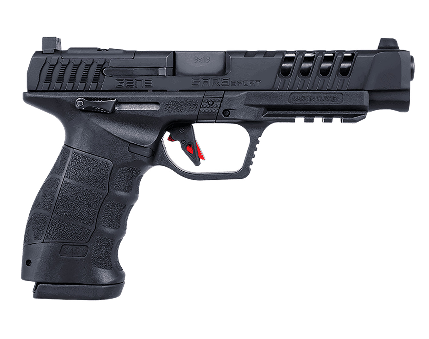 SAR USA SARSPTG3BL SAR9 Sport Gen3 9mm Luger 19+1 5.20" Black Steel Barrel, Black Lightening Cut/Optic Ready/Serrated Steel Slide, Black Polymer Frame w/Picatinny Rail, Interchangeable Backstrap 3 SAR USA SARSPTG3BL SAR9 Sport Gen3 9mm Luger 19+1 5.20" Black Steel Barrel, Black Lightening Cut/Optic Ready/Serrated Steel Slide, Black Polymer Frame w/Picatinny Rail, Interchangeable Backstrap