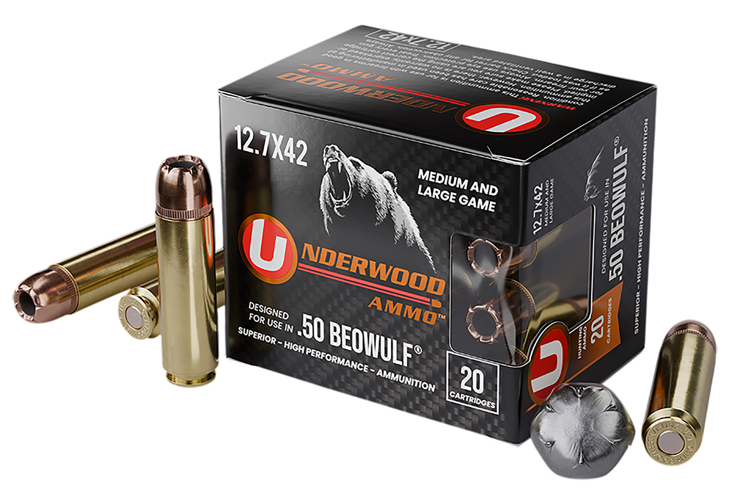 Underwood Ammo 518 XTP 50Beowulf 350gr Jacketed Hollow Point 20 Per Box/10 Case 3 Underwood Ammo 518 XTP 50Beowulf 350gr Jacketed Hollow Point 20 Per Box/10 Case