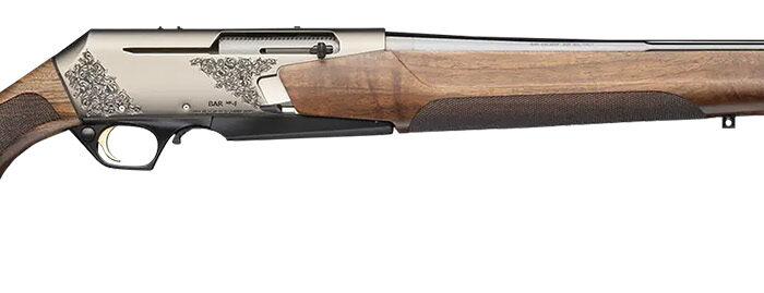 Browning 039009226 BAR MK4 Medallion 30-06 Springfield 4+1 22" Polished Blued Fluted Barrel, Satin Nickel Engraved Aluminum Alloy Drilled & Tapped Receiver, Grade III Turkish Walnut Adj Shim Stock